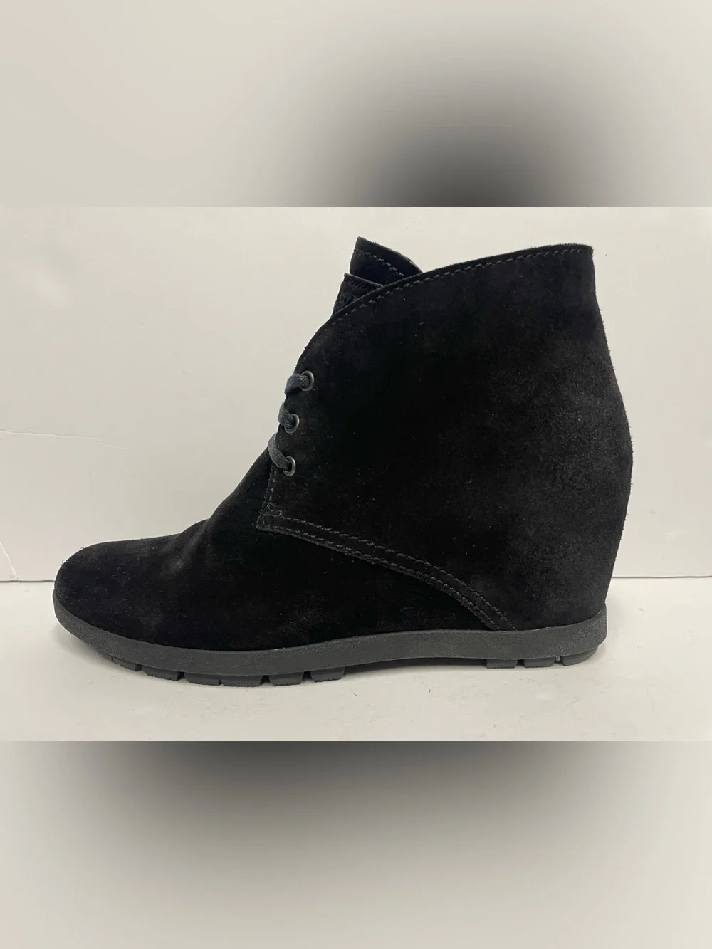 Prada sport Black Suede Wedge Ankle Boots - Women's Lace-Up Bootie 40